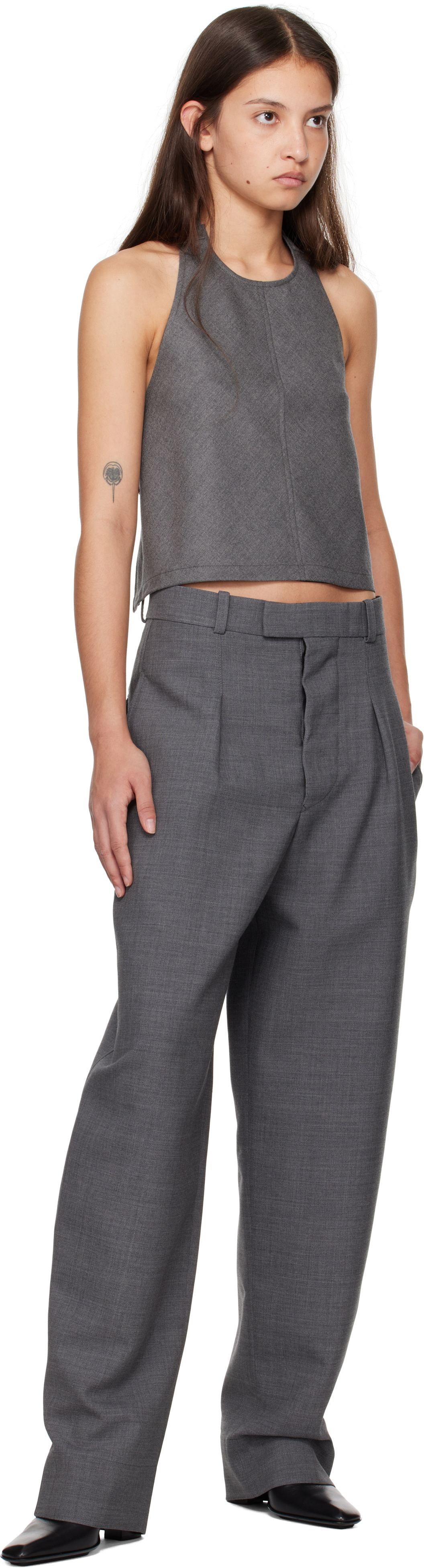 WARDROBE.NYC Gray Backless Halter Tank Top