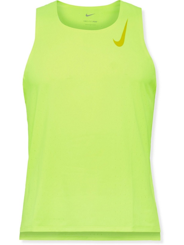 Photo: Nike Running - Logo-Print Perforated AeroSwift Dri-FIT Tank Top - Yellow