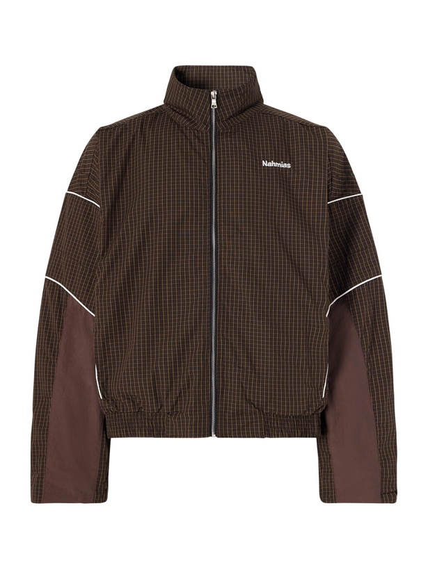 Photo: NAHMIAS - Grid Checked Logo-Embroidered Cotton Blouson Jacket - Brown
