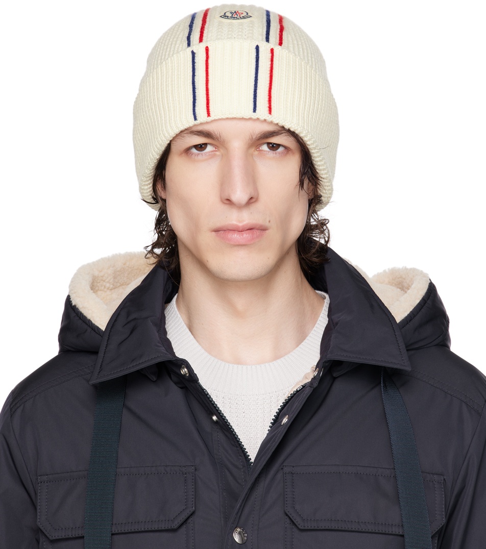Moncler Off-White Rolled Brim Beanie Moncler