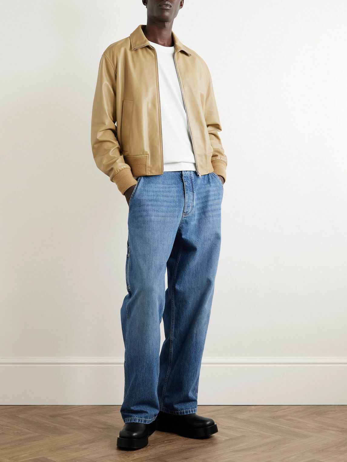 Bottega Veneta - Oversized Leather Blouson Jacket - Neutrals