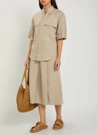 Tods Pleated Linen Midi Skirt Beige
