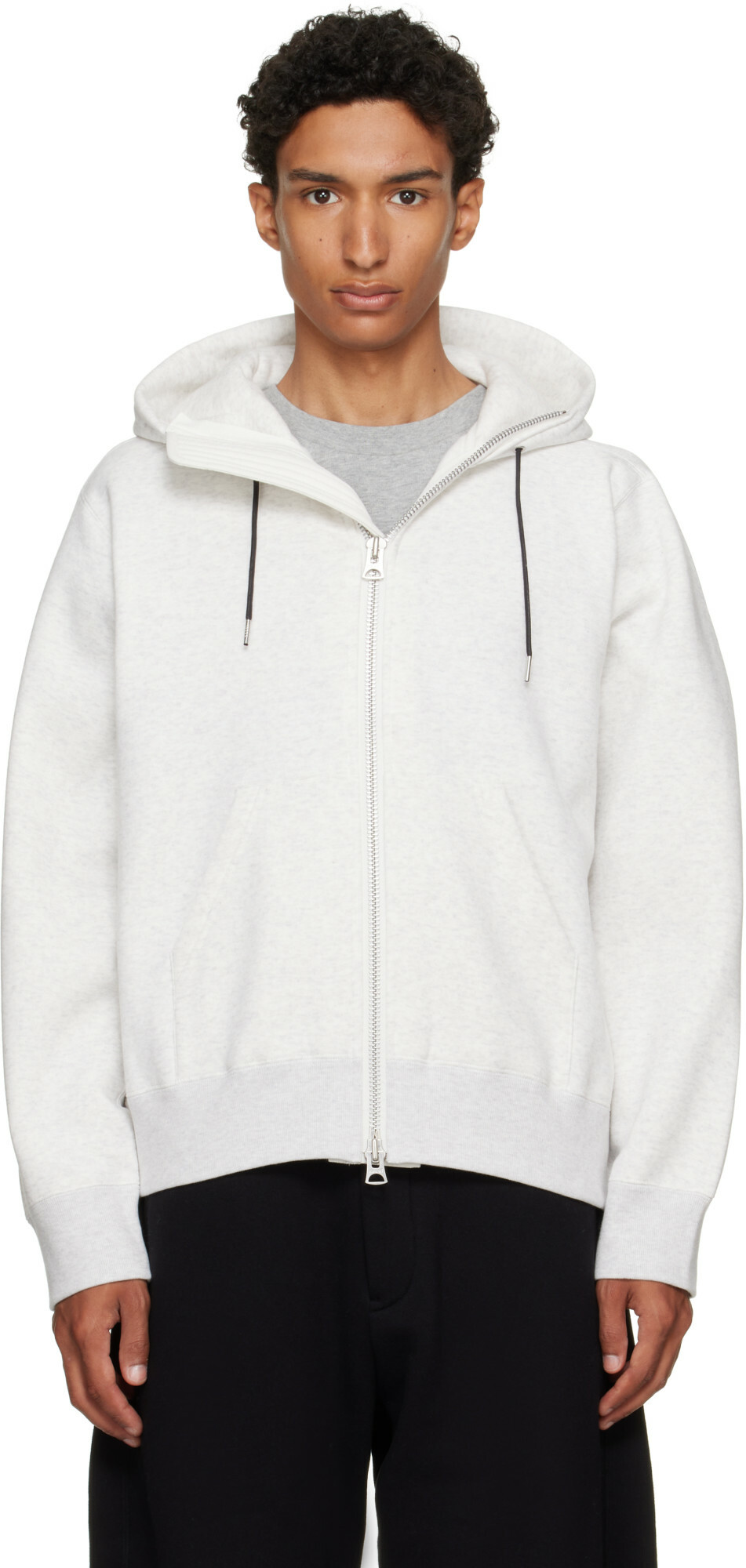 sacai Gray Garment Dye Cotton Jersey Hoodie Sacai