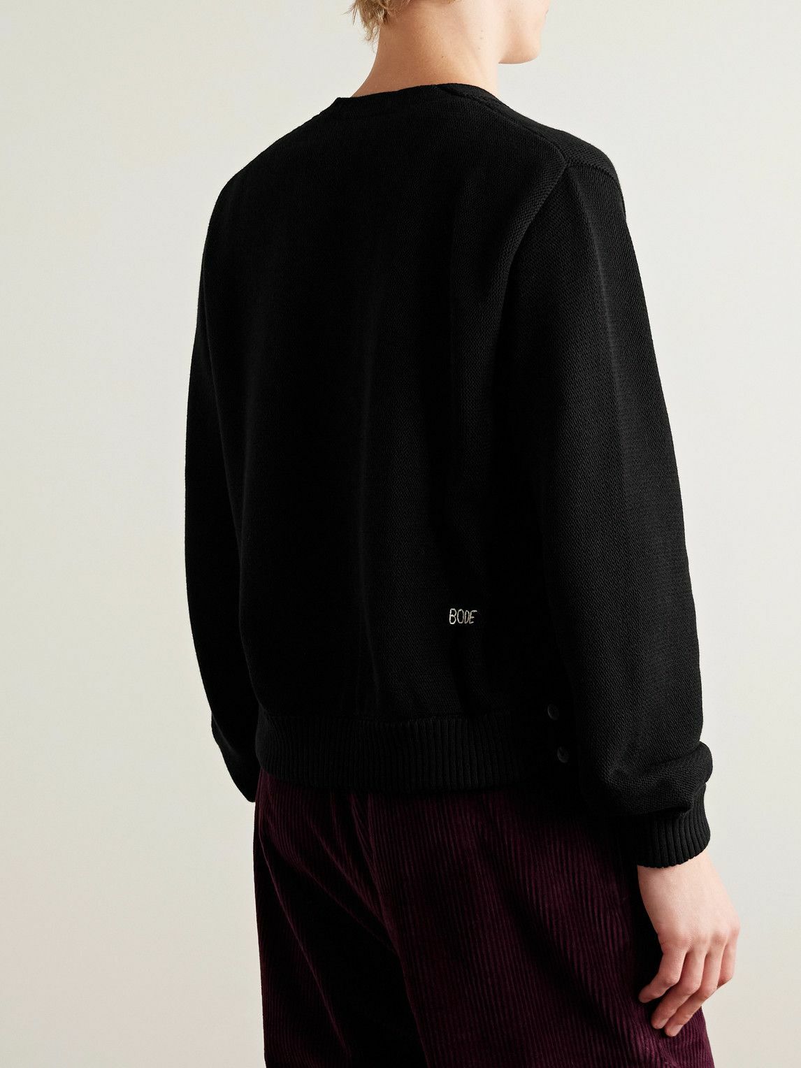 BODE - Double-Breasted Logo-Appliquéd Cotton Cardigan - Black