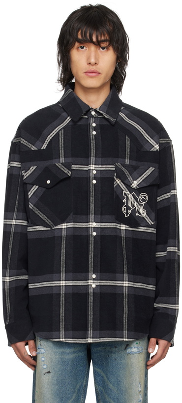 Photo: Palm Angels Gray Monogram Check Shirt