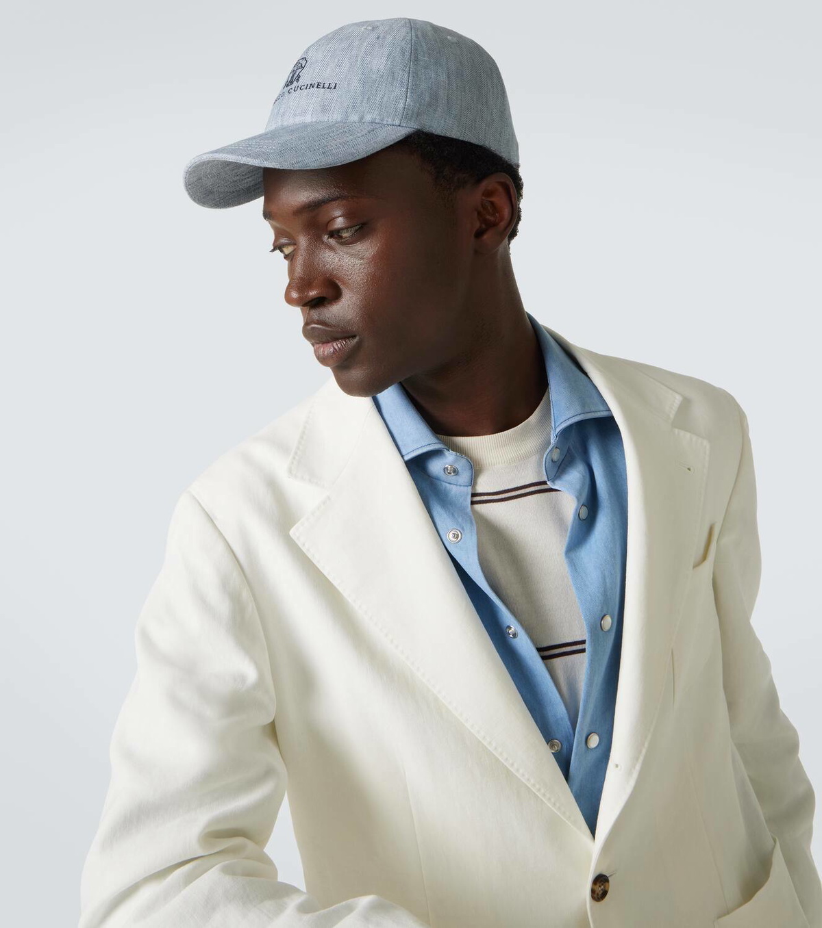 ハット BRUNELLO CUCINELLI Linen blend baseball hat with logo Baseball cap with logo for Woman in Light Grey | Brunello