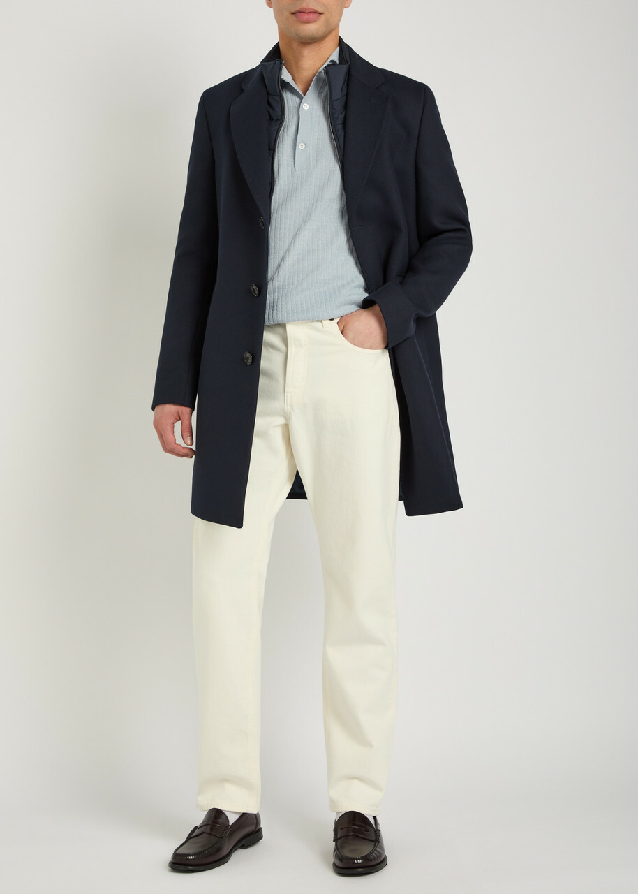 Boss Layered Cotton-blend Coat Navy