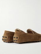 Tod's - Gommino Shearling-Trimmed Suede Driving Shoes - Brown