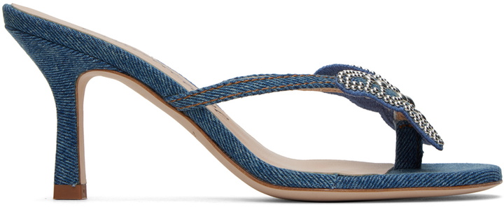 Photo: Blumarine Blue Butterfly Denim Thong Sandals