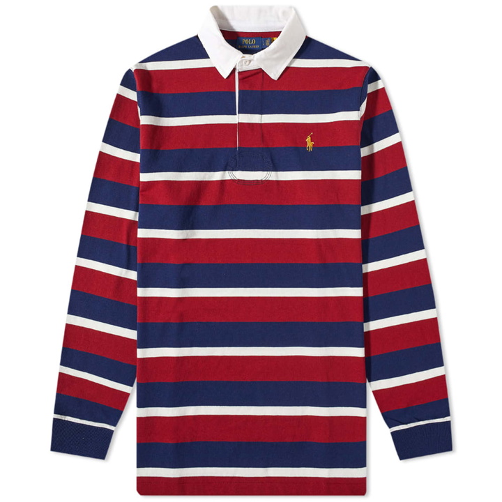 Photo: Polo Ralph Lauren Men's Multi Striped Rugby Shirt in Holiday Red Multi