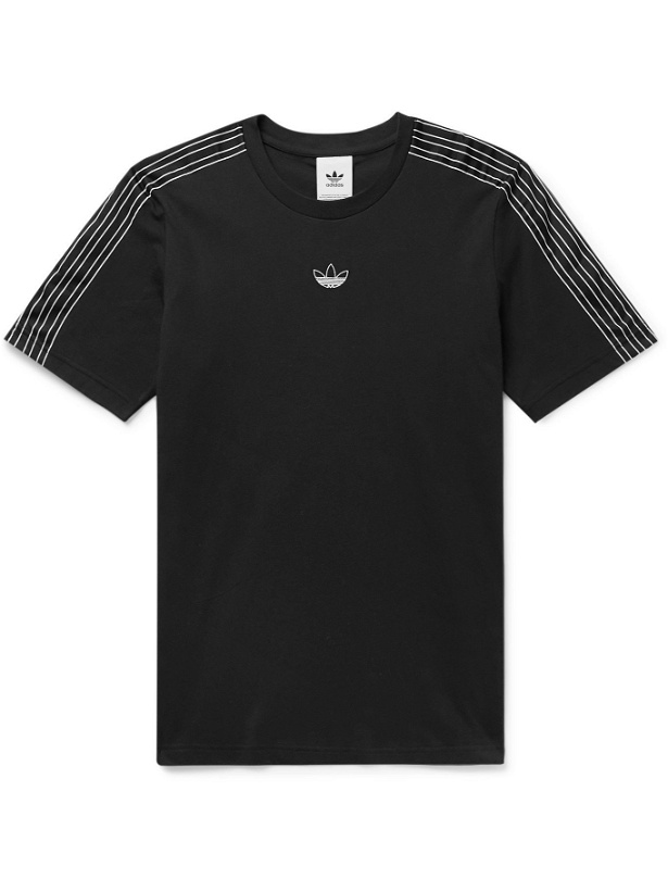 Photo: ADIDAS ORIGINALS - SPRT Logo-Embroidered Striped Cotton-Jersey T-Shirt - Black
