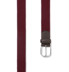 Anderson's - 3.5cm Leather-Trimmed Woven Elastic Belt - Burgundy