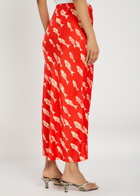 Never Fully Dressed Marina Dorris Printed Satin Midi Skirt Red
