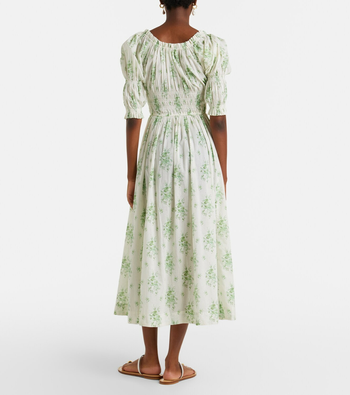 Dôen Ischia gathered floral cotton midi dress