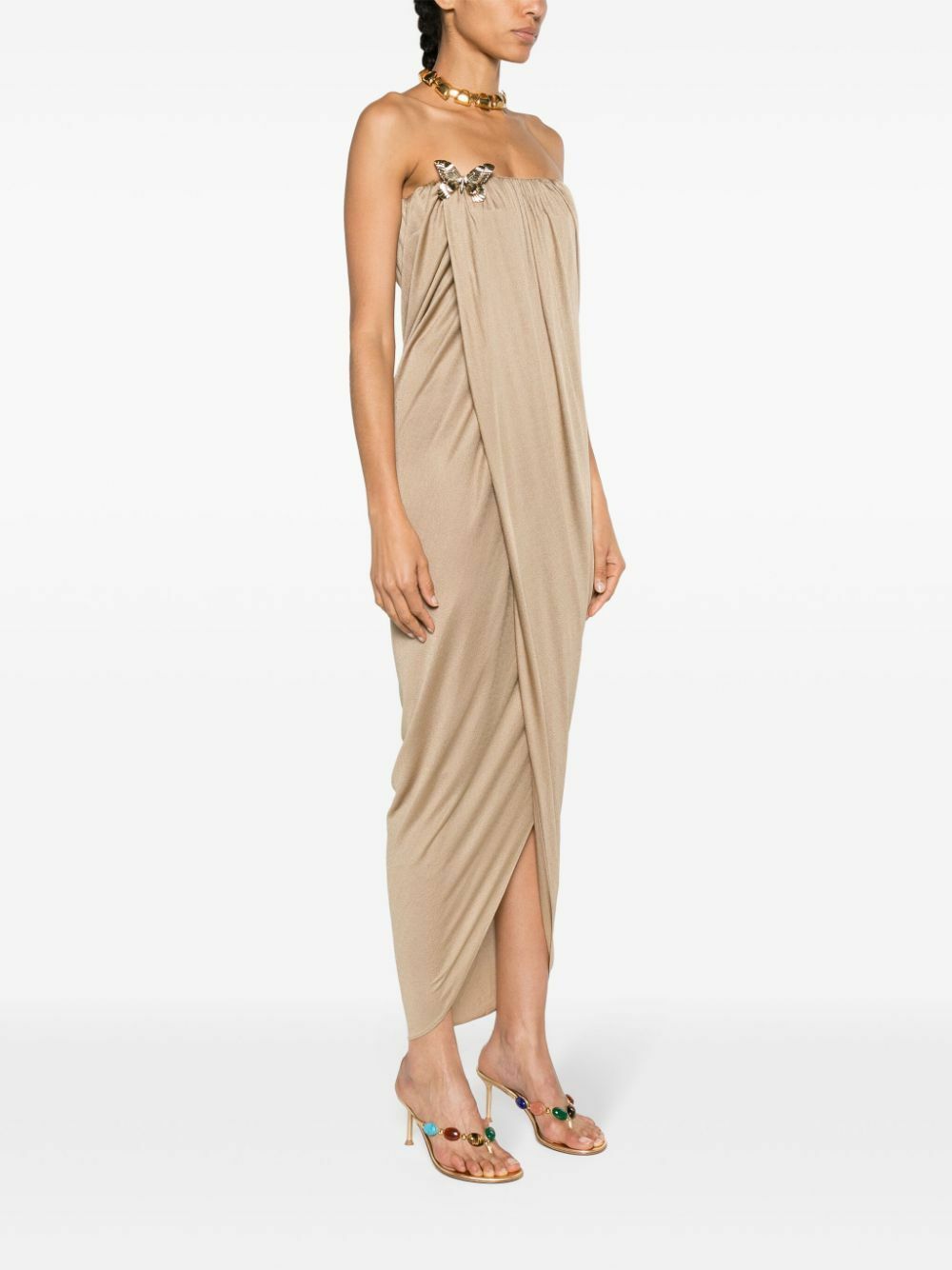 Blumarine Gold-Tone Butterfly-Pin Asymmetric Dress Blumarine Blumarine Gold-Tone Butterfly-Pin Asymmetric Dress Blumarine
