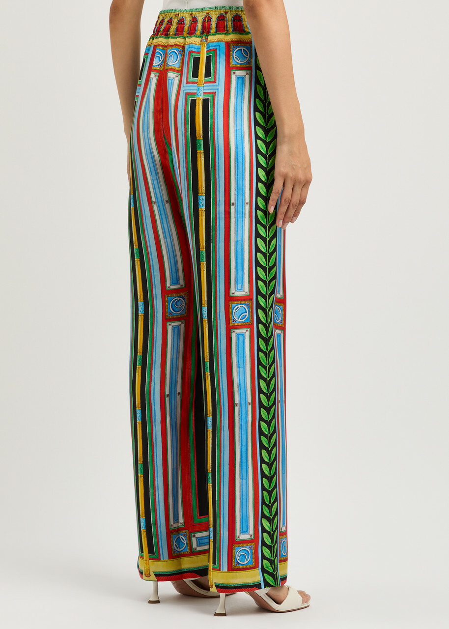 Casablanca Le Palais En Fleur Printed Silk Trousers Multicoloured