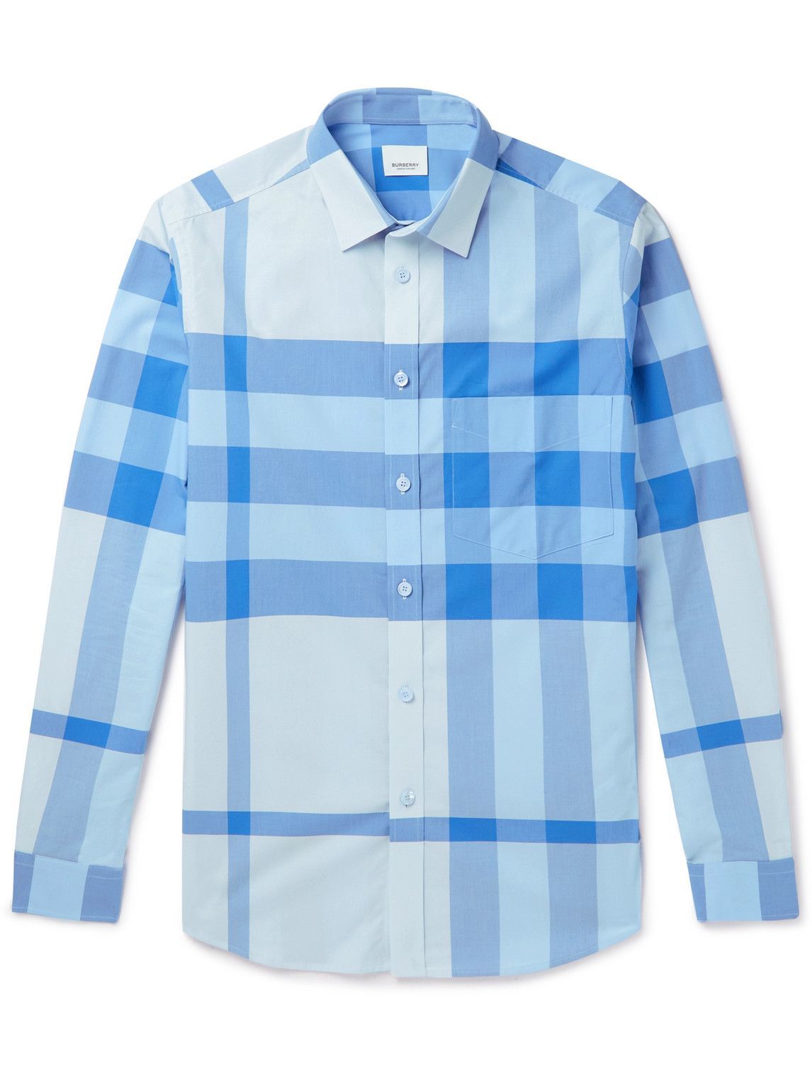 Burberry Checked Cotton-Blend Poplin Shirt Blue Burberry