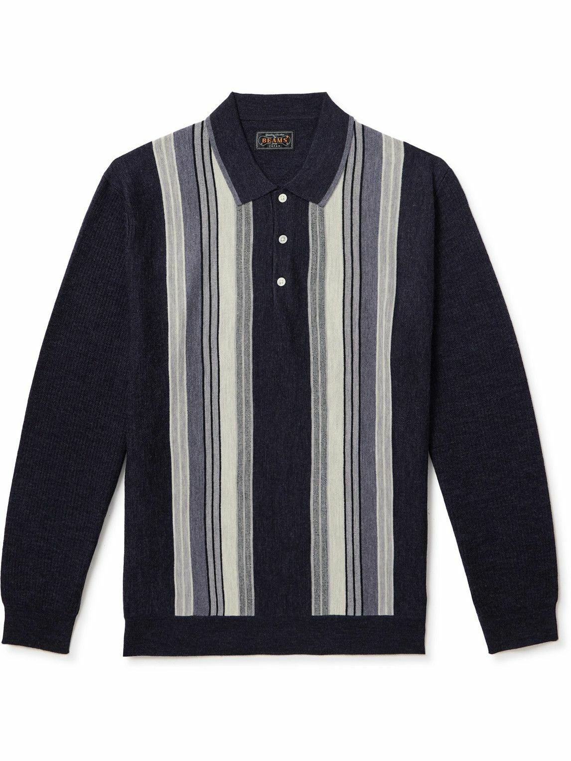 Beams Plus - Striped Wool Polo Shirt - Black Beams Plus