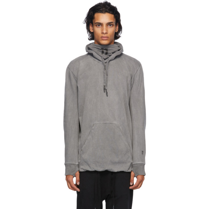 11 by Boris Bidjan Saberi Grey Embroidered Logo Hoodie 11 by Boris