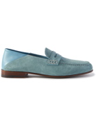 Manolo Blahnik - Plymouth Collapsible-Heel Suede and Leather Penny Loafers - Blue