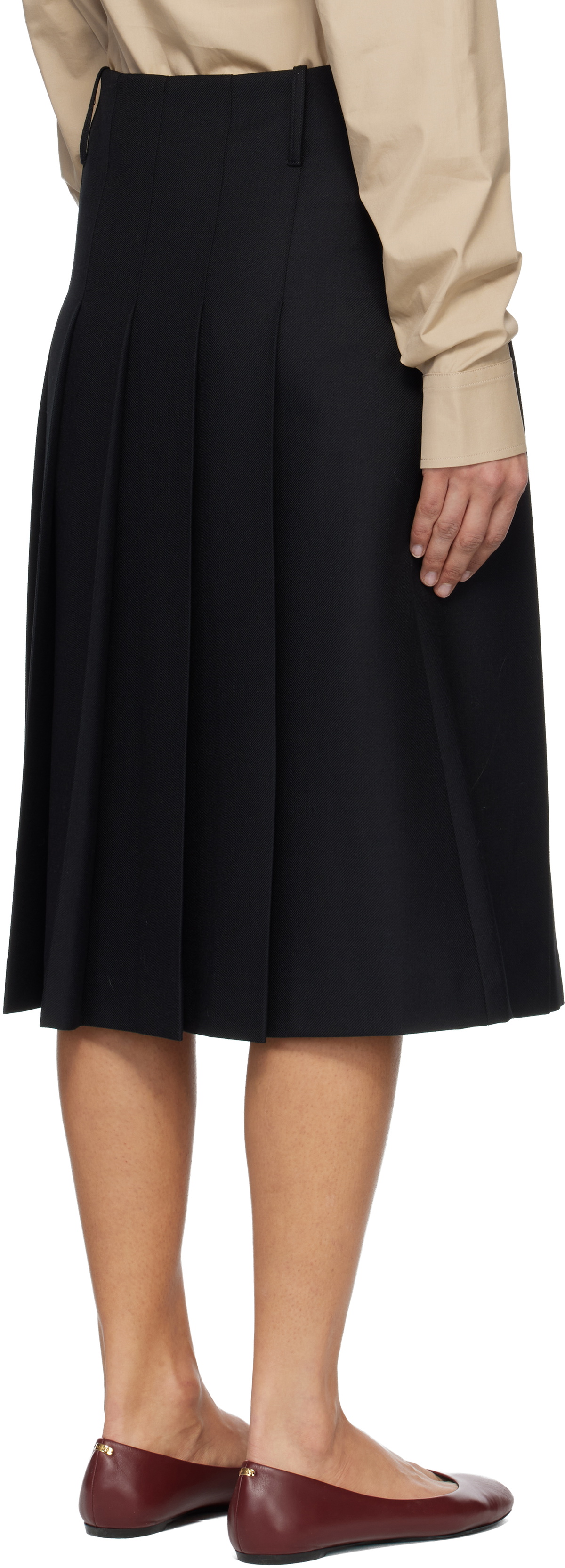 A.P.C. Black Pleated Midi Skirt