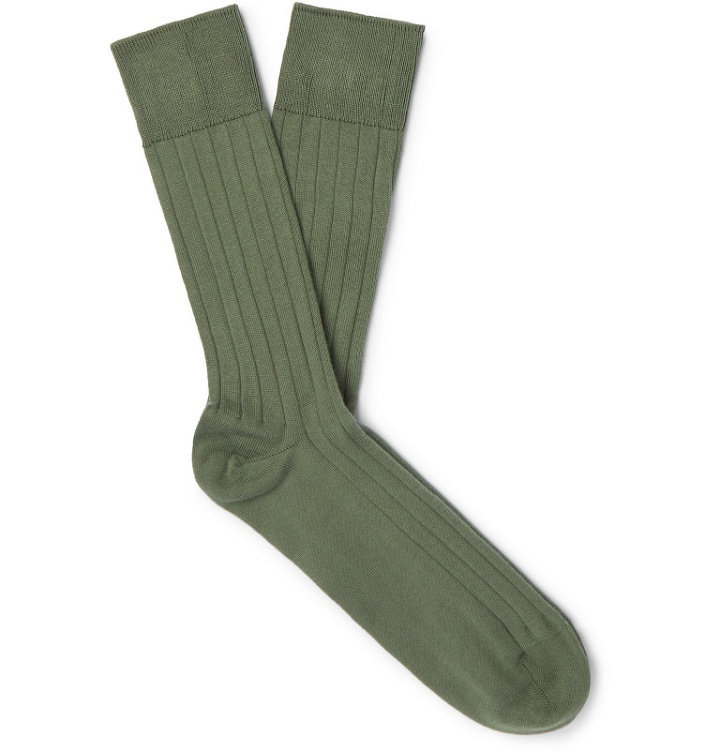 Photo: John Smedley - Delta Sea Island Cotton-Blend Socks - Green