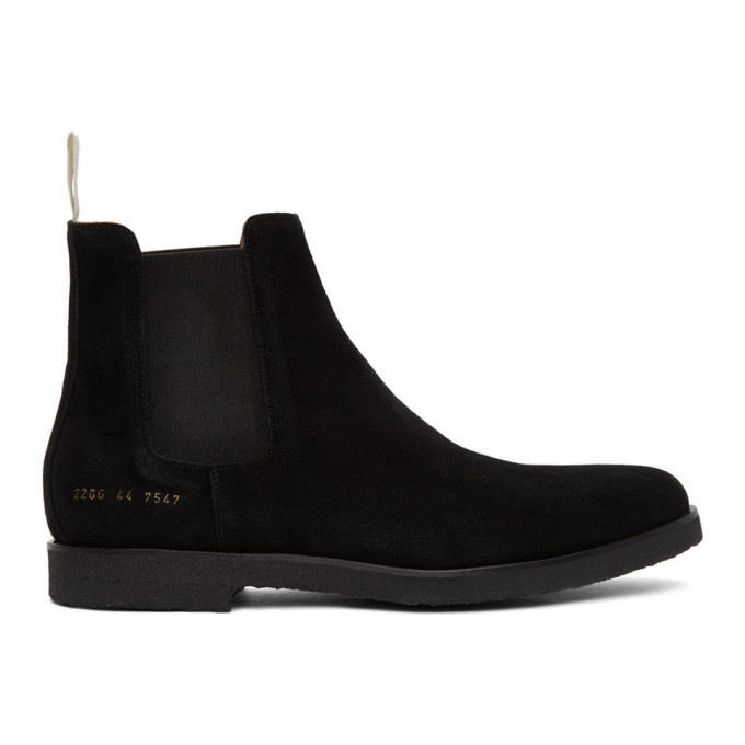 Photo: Common Projects Black Suede Chelsea Boots