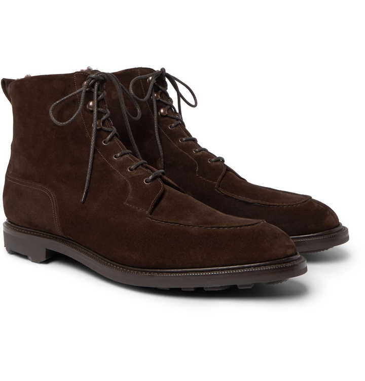 Photo: Edward Green - Cranleigh Shearling-Lined Full-Grain Leather Boots - Brown
