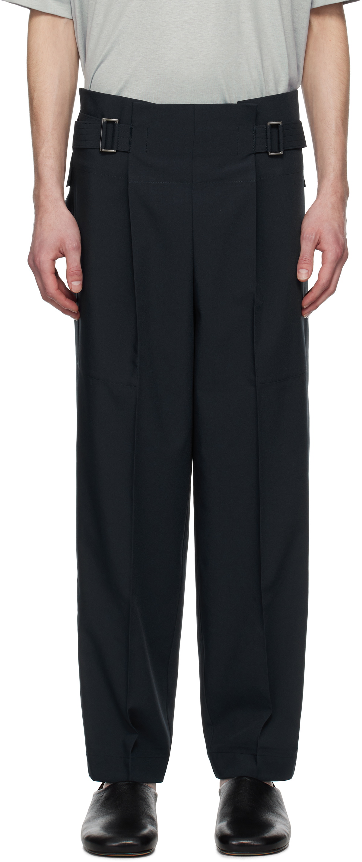 132 5. ISSEY MIYAKE Navy Flat Tuck Trousers