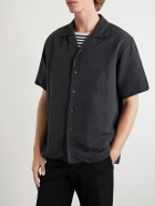 A.PRESSE - Convertible-Collar Silk and Linen-Blend Shirt - Black