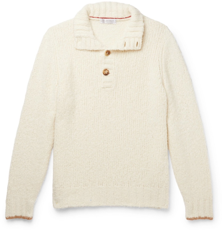 Photo: Brunello Cucinelli - Alpaca-Blend Half-Placket Sweater - White