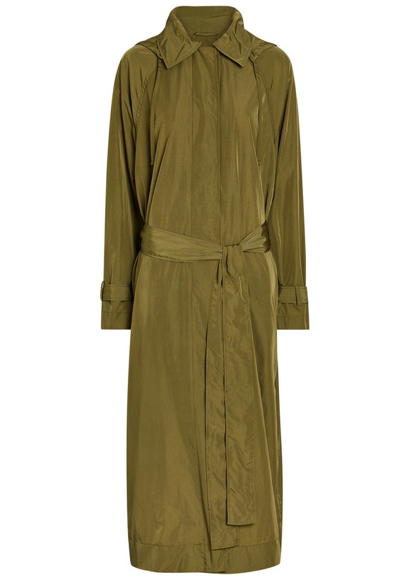 Photo: Another Tomorrow Hooded Belted Nylon Trench Dark Green