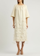 Huishan Zhang Kassia Feather-embellished Crepe Midi Dress White