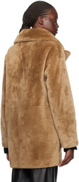 Yves Salomon - Meteo Brown Notched Lapel Shearling Coat