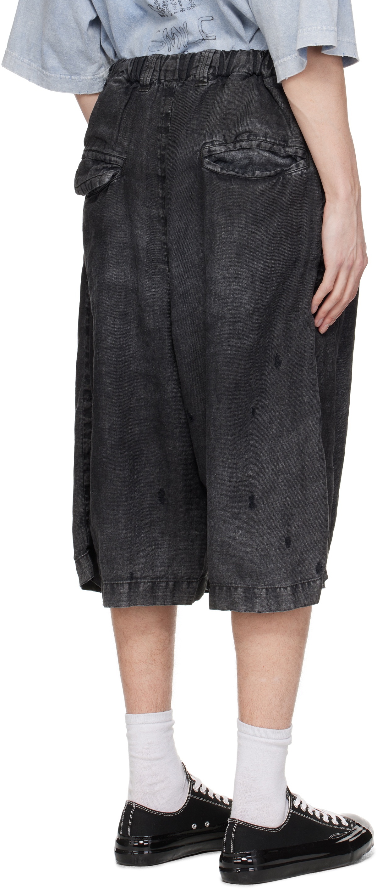 Maison MIHARA YASUHIRO Black Aged Linen Wide Shorts