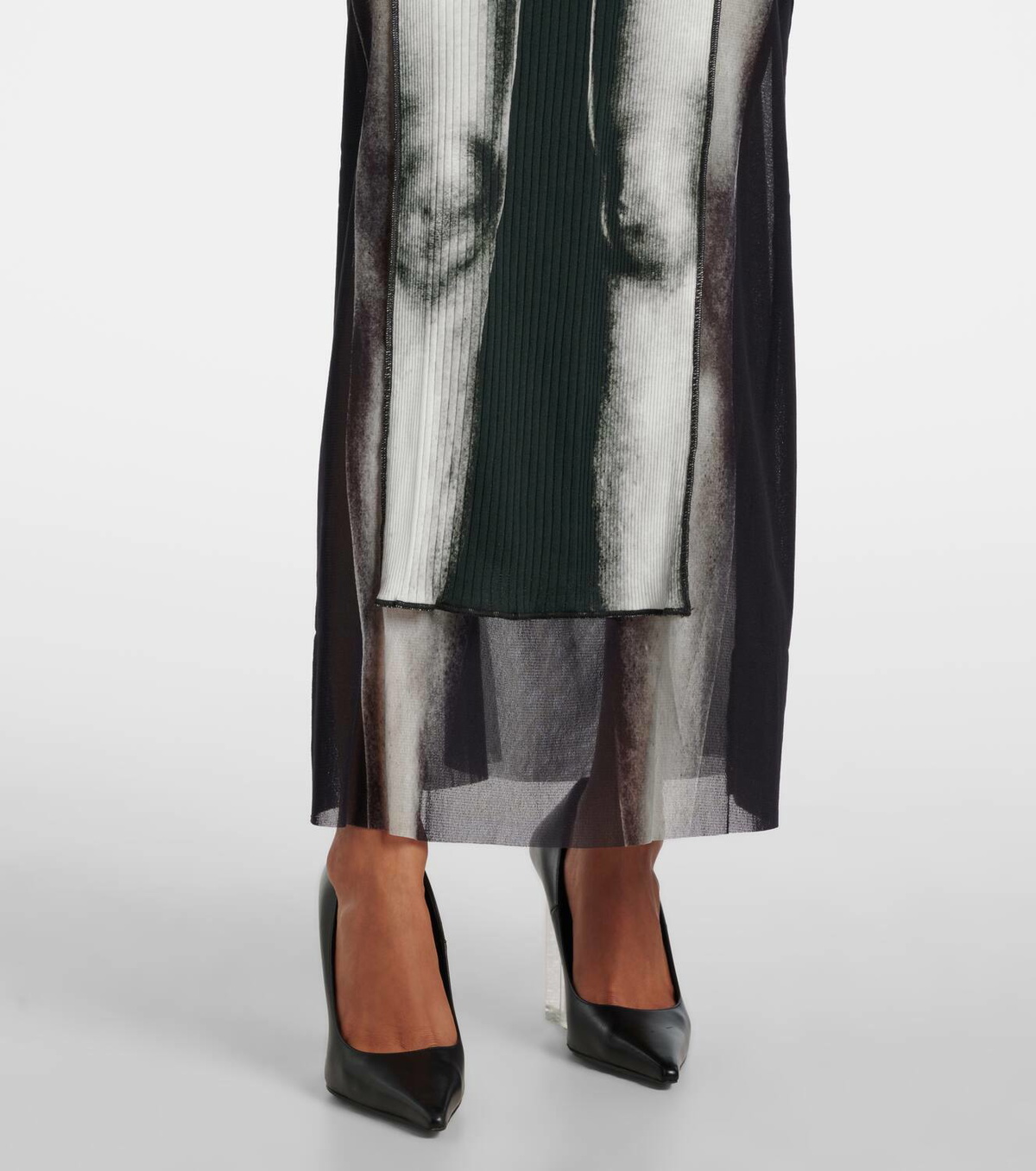jean paul gaultier striped mesh maxi dress Jean Paul Gaultier S/S 1997 Runway Open Back Striped Mesh Long Sleeve Dress  As seen on the runway for Jean Paul Gaultier's Spring/Summer 1997  Ready-to-Wear collection, this dress is a true show