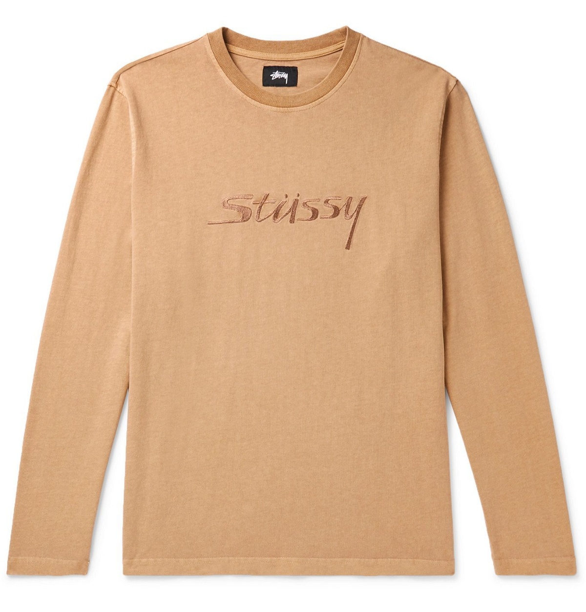 Photo: Stüssy - River Logo-Embroidered Cotton-Jersey T-Shirt - Neutrals