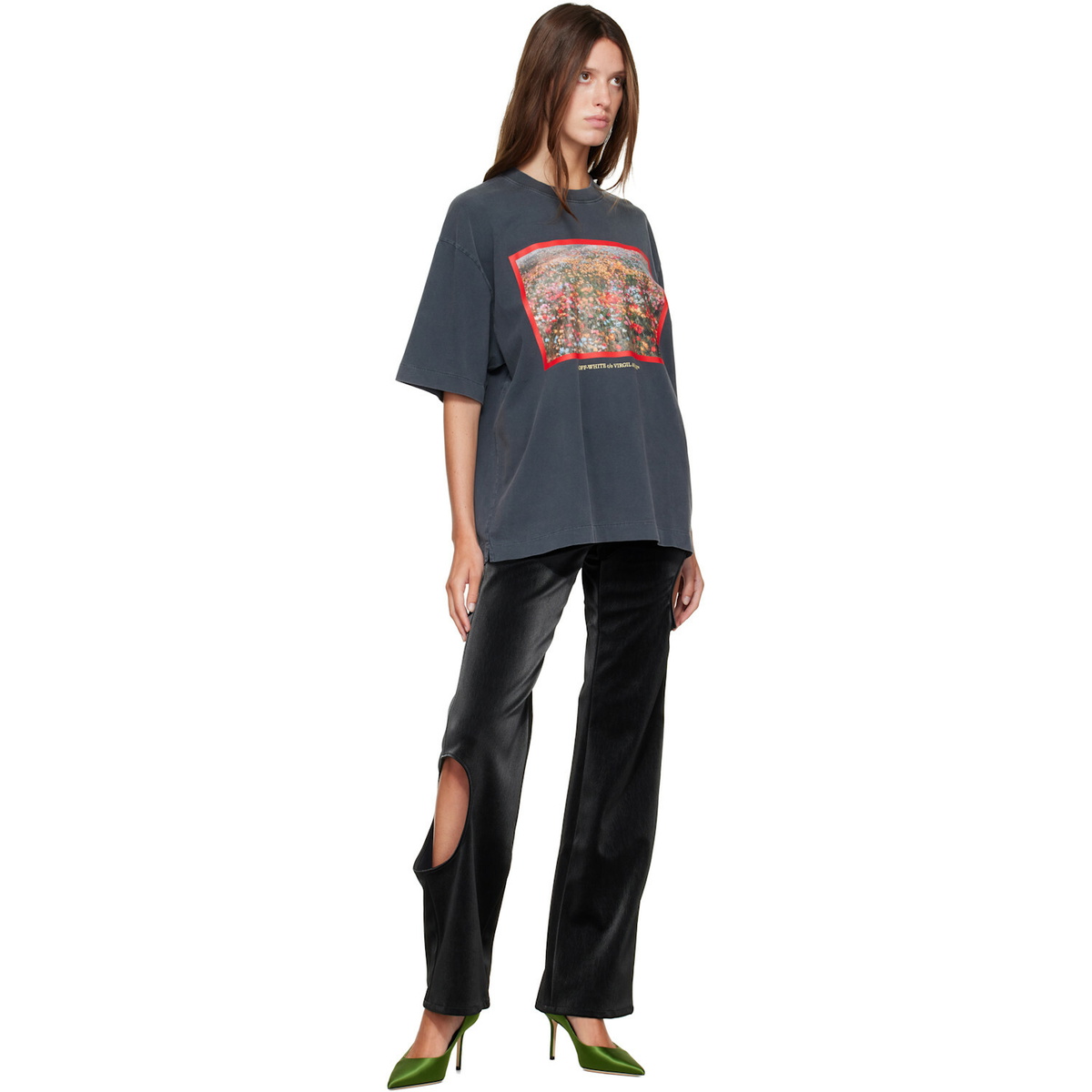 Off-White Gray Flowers Field Skate T-shirt