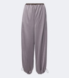 Jacques Wei Leather-trimmed satin wide-leg pants