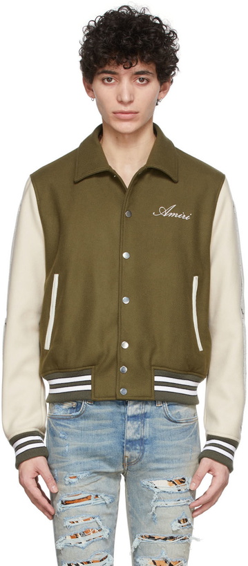 Photo: AMIRI Green & Off-White Bones Varsity Jacket