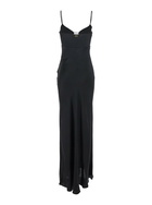 TwinSet Black Long Dress With Thin Shoulder Straps And Metallic Logo Plaque On The Back In Tech Fabric Woman