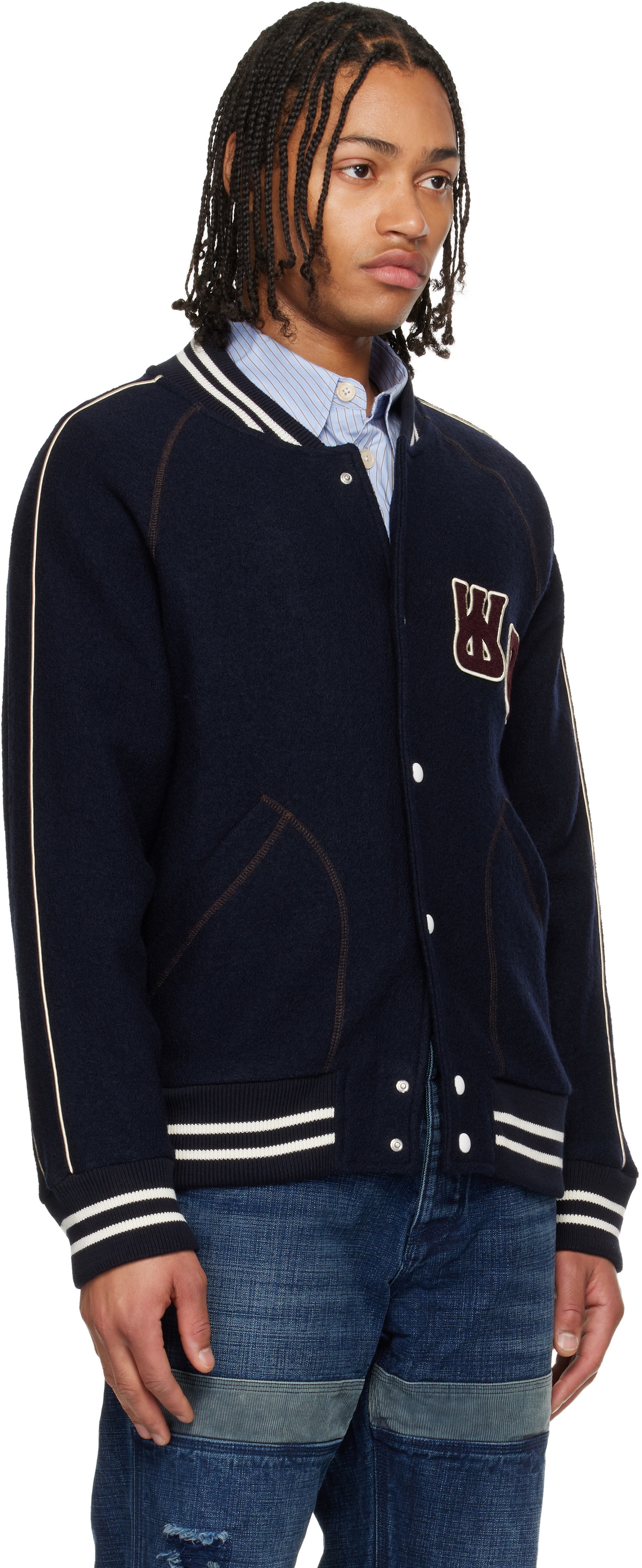 Wales Bonner Navy 'The October Varsity' Jacket