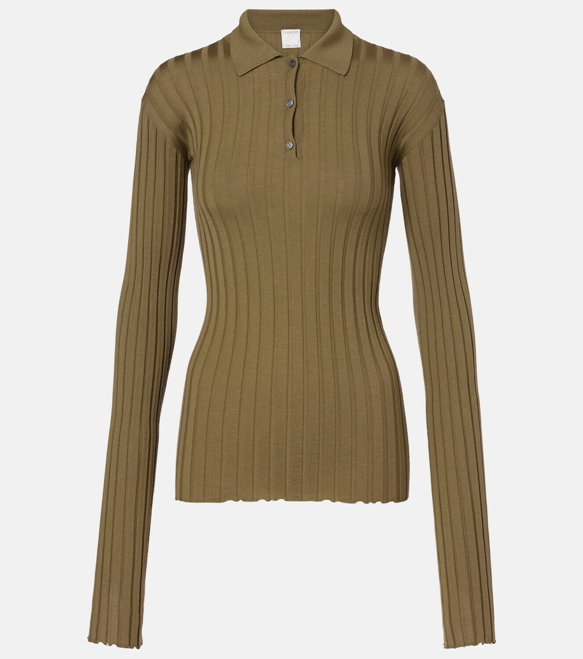 Calvin Klein Collection Ribbed-knit wool polo shirt