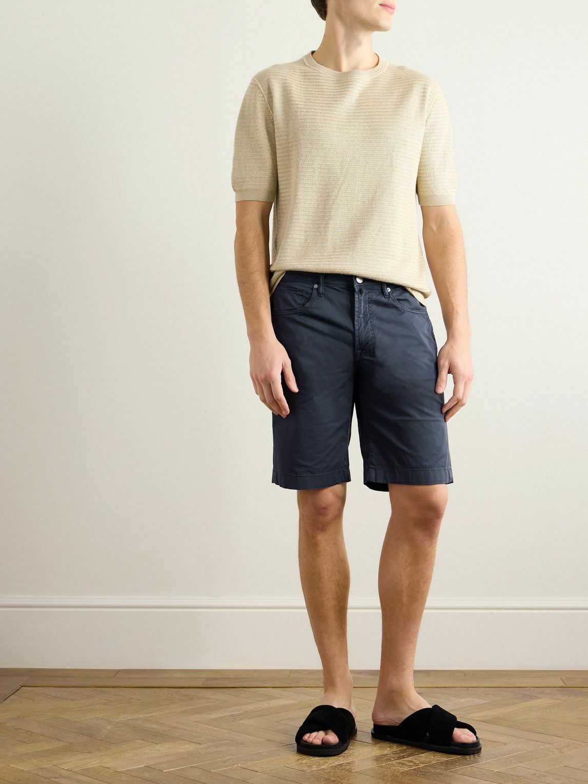 Incotex - Division Straight-Leg Cotton-Blend Shorts - Blue