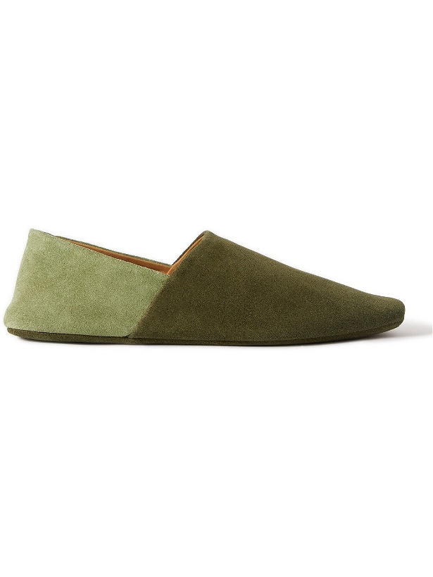Photo: Mr P. - Collapsible-Heel Two-Tone Suede Travel Slippers - Green