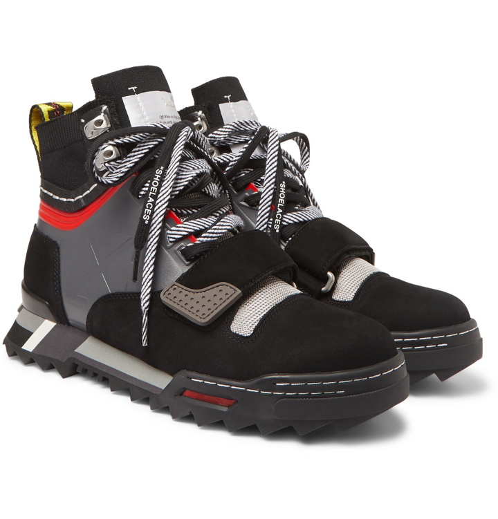 Photo: Off-White - Rubber-Trimmed Suede and Mesh Hiking Sneakers - Black