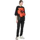 Palm Angels Black and Red Hibiscus Logo T-Shirt