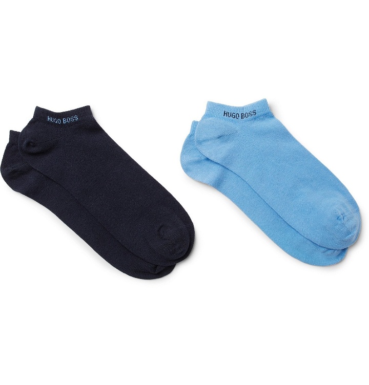 Photo: Hugo Boss - Two-Pack Stretch Cotton-Blend No-Show Socks - Blue