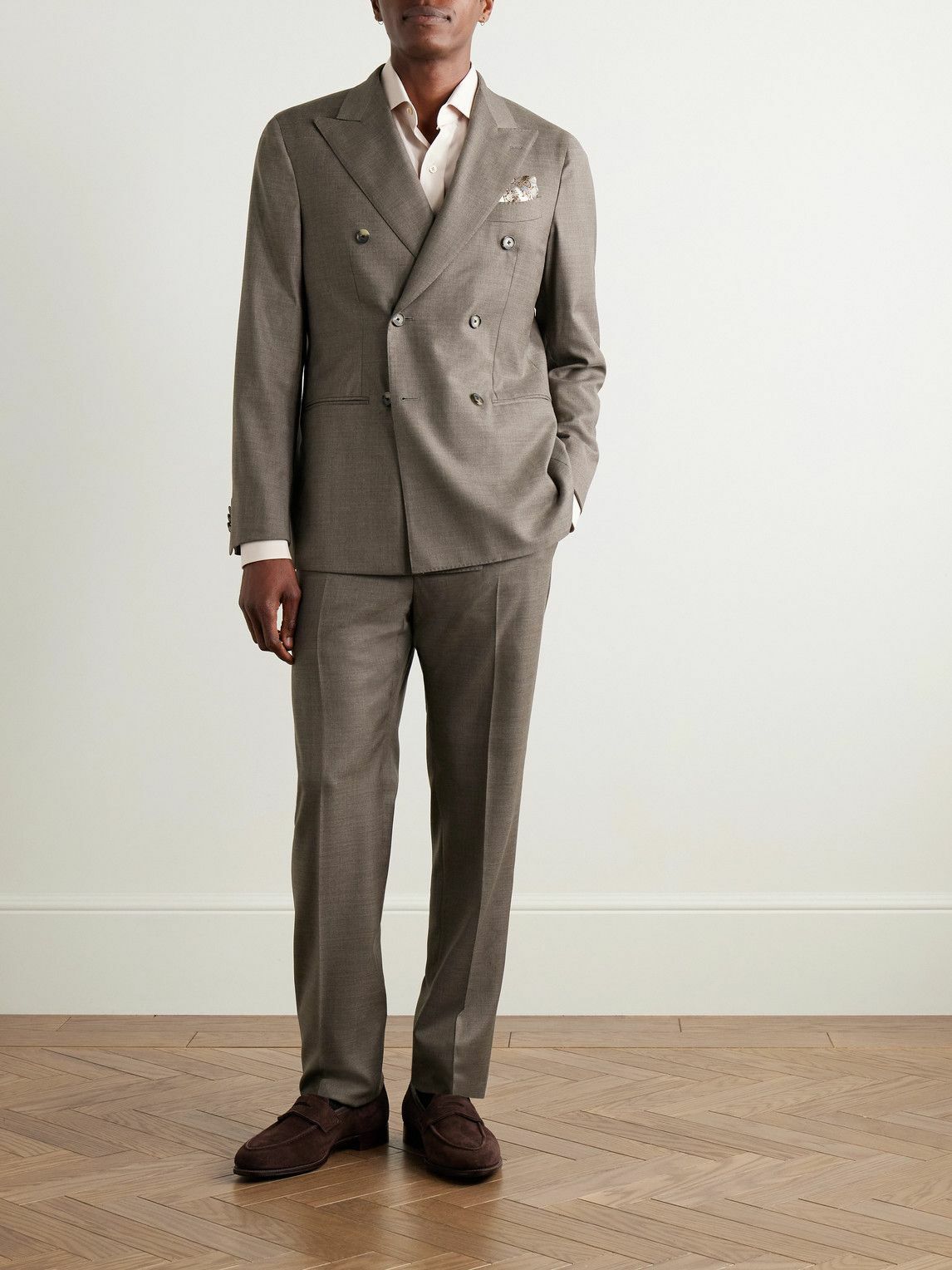 Caruso - Double-Breasted Wool-Twill Suit Jacket - Brown