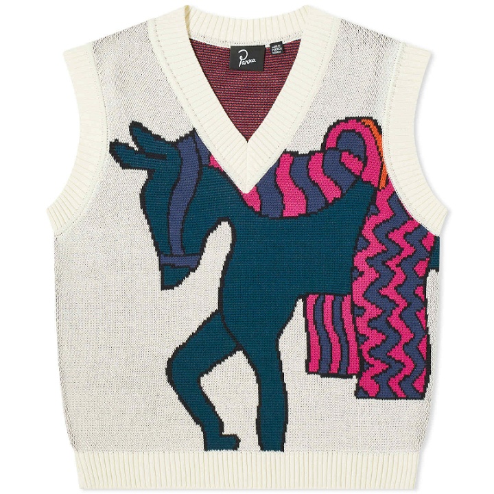 Photo: By Parra Men's Knitted Horse Vest in Off White
